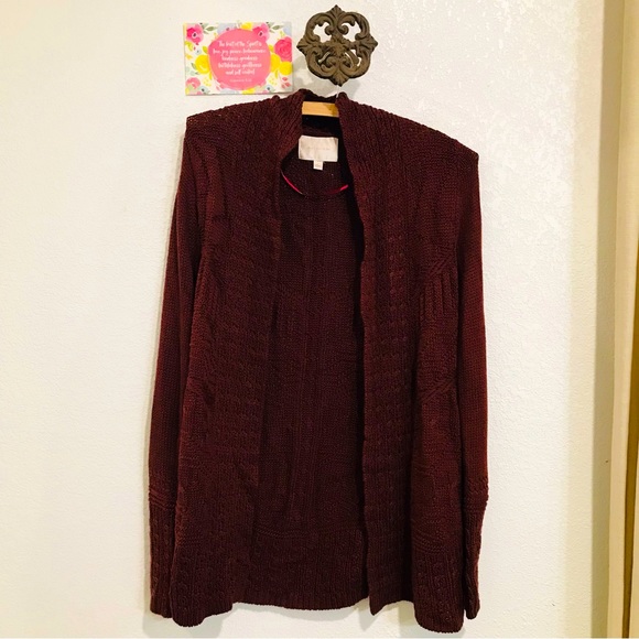 Skies Are Blue Open Front Knit Cardigan Sweater Maroon Sz XS - Picture 3 of 9